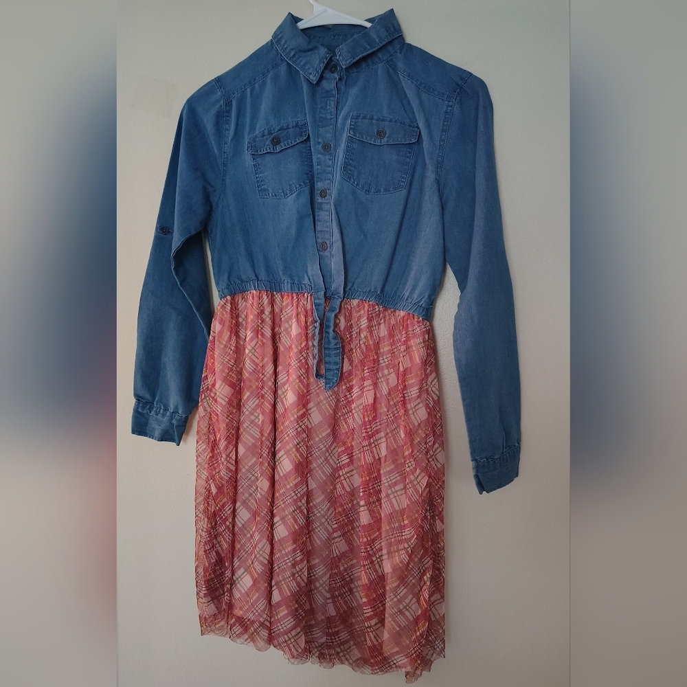 GIRLS DRESS JEAN TOP WITH ATTACHED SKIRT SIZE 14.